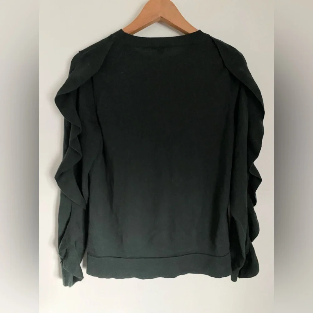 COS Wool Ruffled Long Sleeve Green Sweater Size Small Holiday Party Christmas - Picture 4 of 5
